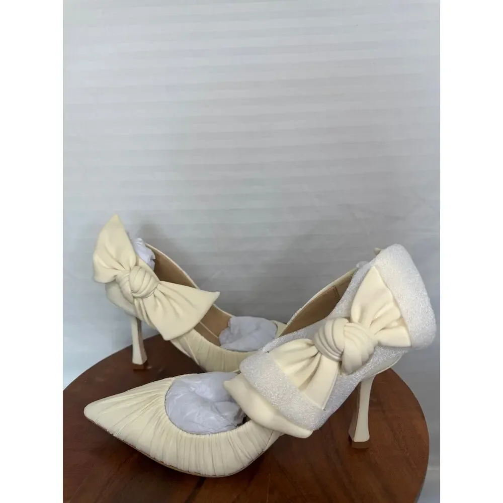 Badgley Mischka Vanesa Ruched Bow Pumps Ivory 8.5 NIB MSRP $225 Wedding